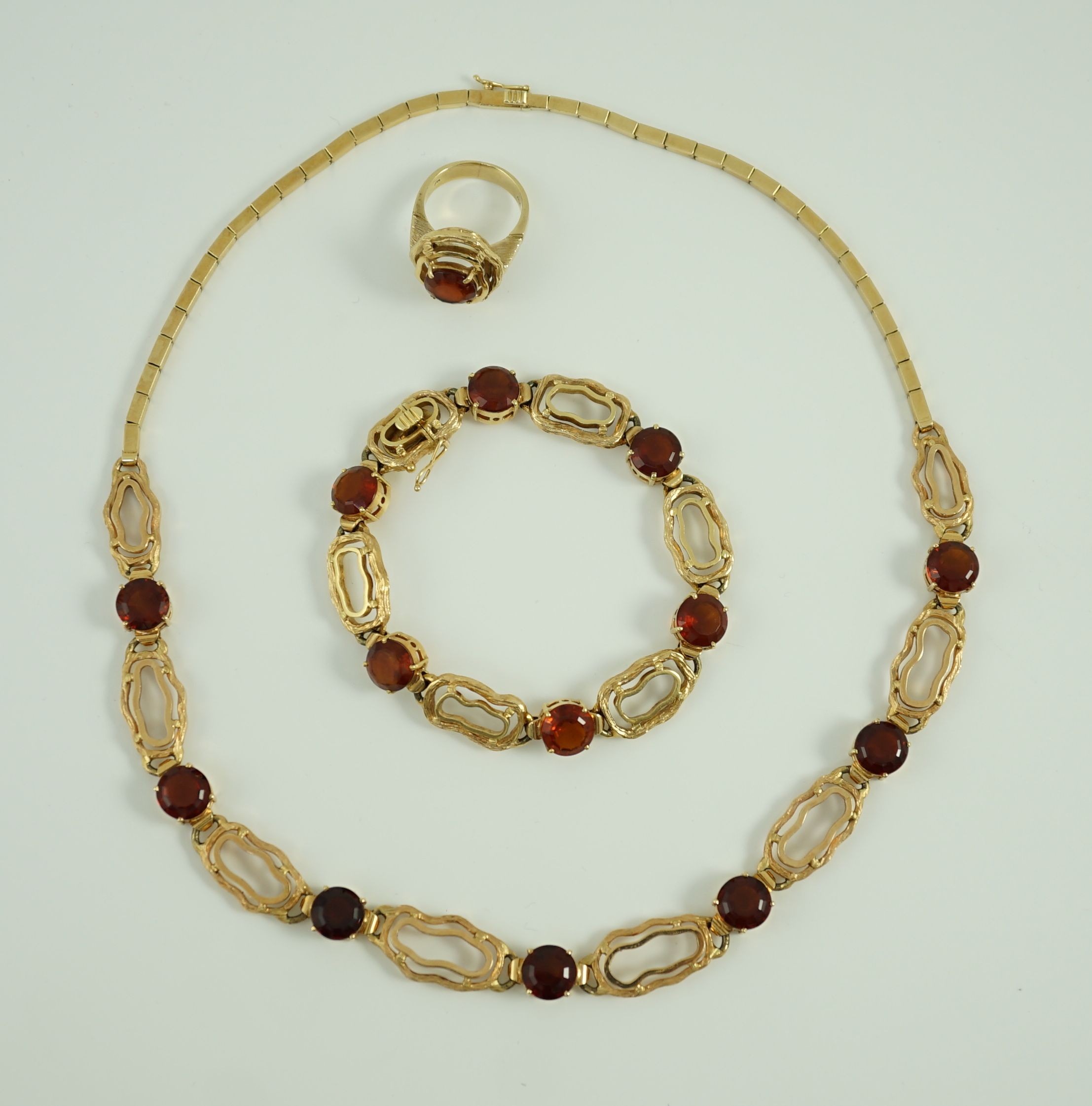 A stylish suite of Austro-Hungarian 14k gold and citrine set jewellery